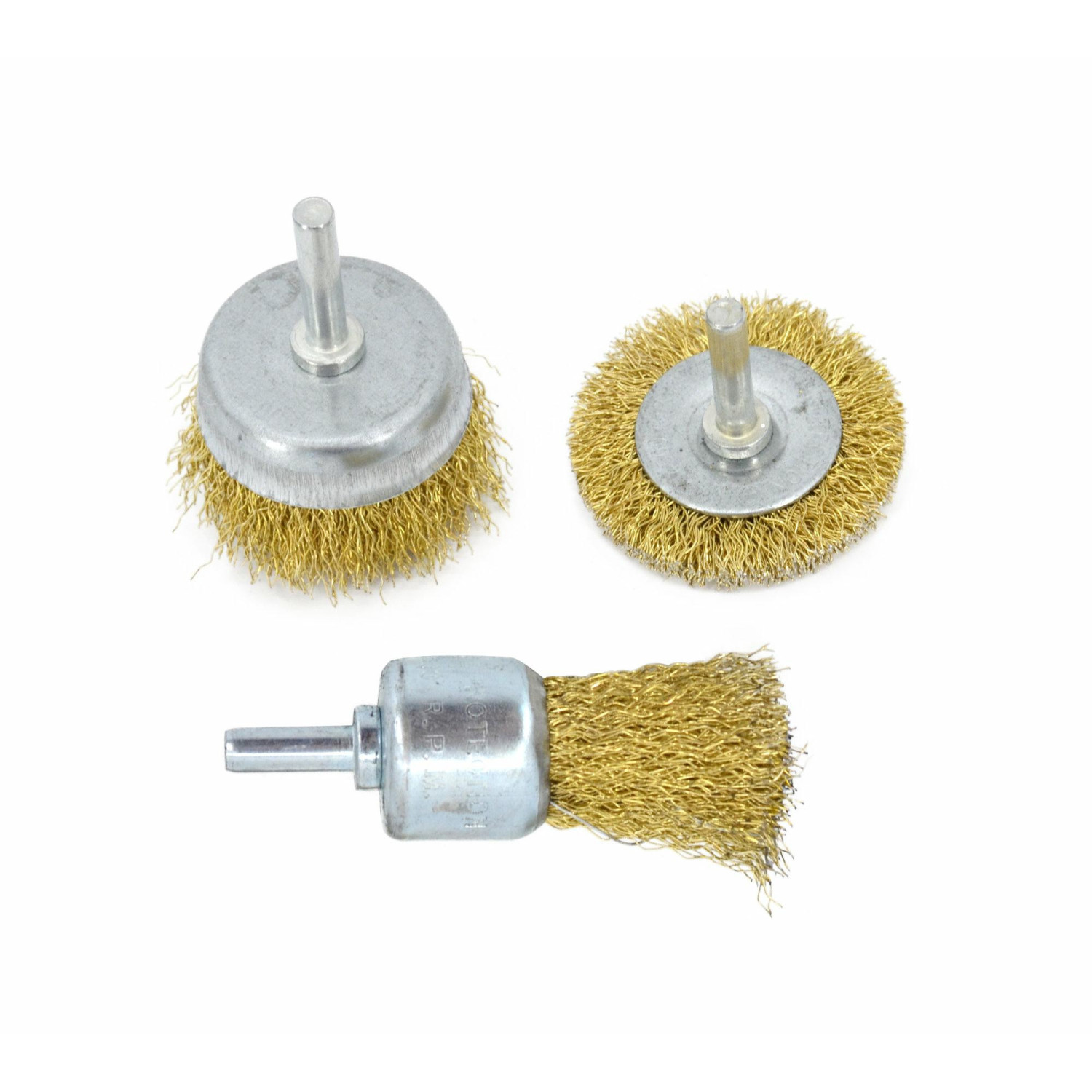 BRASSED STEEL CRIMPED WIRE BRUSH SET 3pcs w/ SHANK