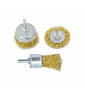 BRASSED STEEL CRIMPED WIRE BRUSH SET 3pcs w/ SHANK