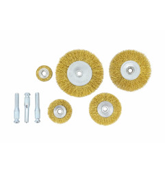 BRASSED STEEL CRIMPED WIRE BRUSH SET 5pcs w/ BORE & SHANK