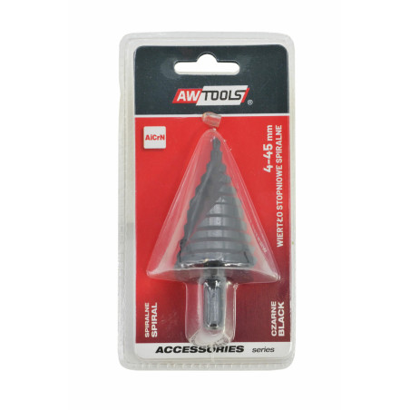 WIERTŁO STOPNIOWE SPIRALNE/ 4-45mm/ AICrN/ CZARNE