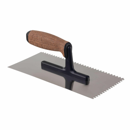 STAINLESS STEEL NOTCHED TROWEL 270mm/ 10mm/ CORK HANDLE & NYLON SHANK