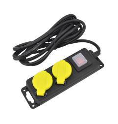 WORKSHOP EXTENSION LEAD/ ON-OFF SWITCH/ GROUNDED/ 2-WAY x 3.0m IP44 3x1.5mm BLACK-YELLOW