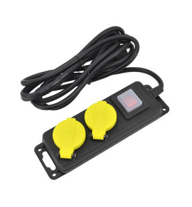 WORKSHOP EXTENSION LEAD/ ON-OFF SWITCH/ GROUNDED/ 2-WAY x 3.0m IP44 3x1.5mm BLACK-YELLOW