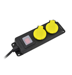 PRZEDŁUŻACZ WARSZTATOWY CZARNY 2 GNIAZDA 3,0m Z UZIEMIENIEM, WYŁĄCZNIK IP44 3x1,5mm