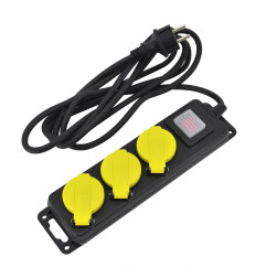 WORKSHOP EXTENSION LEAD/ ON-OFF SWITCH/ GROUNDED/ 3-WAY x 3.0m IP44 3x1.5mm BLACK-YELLOW