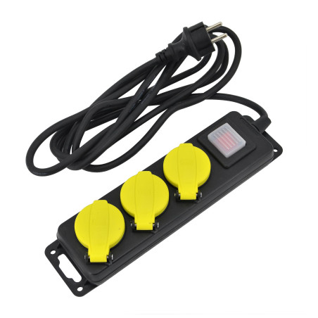 WORKSHOP EXTENSION LEAD/ ON-OFF SWITCH/ GROUNDED/ 3-WAY x 3.0m IP44 3x1.5mm BLACK-YELLOW