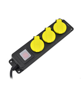 PRZEDŁUŻACZ WARSZTATOWY CZARNY 3 GNIAZDA 3,0m Z UZIEMIENIEM, WYŁĄCZNIK IP44 3x1,5mm