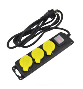 WORKSHOP EXTENSION LEAD/ ON-OFF SWITCH/ GROUNDED/ 3-WAY x 5.0m IP44 3x1.5mm BLACK-YELLOW