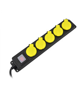 WORKSHOP EXTENSION LEAD/ ON-OFF SWITCH/ GROUNDED/ 5-WAY x 3.0m IP44 3x1.5mm BLACK-YELLOW