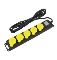 PRZEDŁUŻACZ WARSZTATOWY CZARNY 5 GNIAZD 5,0m Z UZIEMIENIEM, WYŁĄCZNIK IP44 3x1,5mm