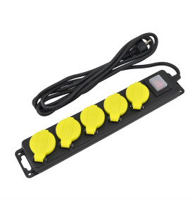 WORKSHOP EXTENSION LEAD/ ON-OFF SWITCH/ GROUNDED 5-WAY x 5.0m IP44 3x1.5mm BLACK-YELLOW
