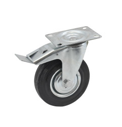 TROLLEY SWIVEL WHEEL WITH RUBBER TYRE & BRAKE 125mm