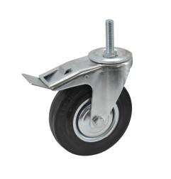 TROLLEY SWIVEL WHEEL WITH RUBBER TYRE, BRAKE & SPINDLE 125mm