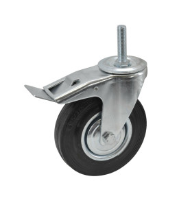 TROLLEY SWIVEL WHEEL WITH RUBBER TYRE, BRAKE & SPINDLE 125mm