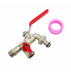 KRAN OGRODOWY MOSIĄDZ NIKLOWANY PODWÓJNY 1/2" GWINT ZEWNĘTRZNY 2x3/4"