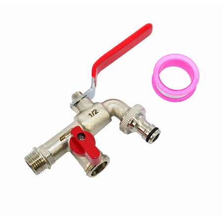 KRAN OGRODOWY MOSIĄDZ NIKLOWANY PODWÓJNY 1/2" GWINT ZEWNĘTRZNY 2x3/4"