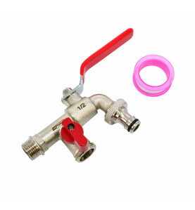 KRAN OGRODOWY MOSIĄDZ NIKLOWANY PODWÓJNY 1/2" GWINT ZEWNĘTRZNY 2x3/4"