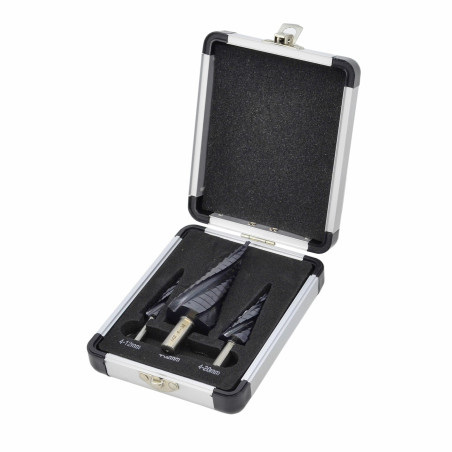 WIERTŁO STOPNIOWE SPIRALNE M2-TiAlN / Kpl. 3 szt. / 4-12mm / 4-20mm / 4-32mm /BL