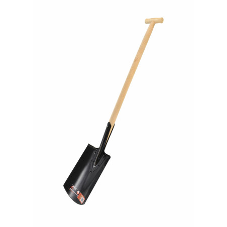 STEEL GARDEN SPADE WITH WOODEN SHAFT & T-GRIP 24x28cm