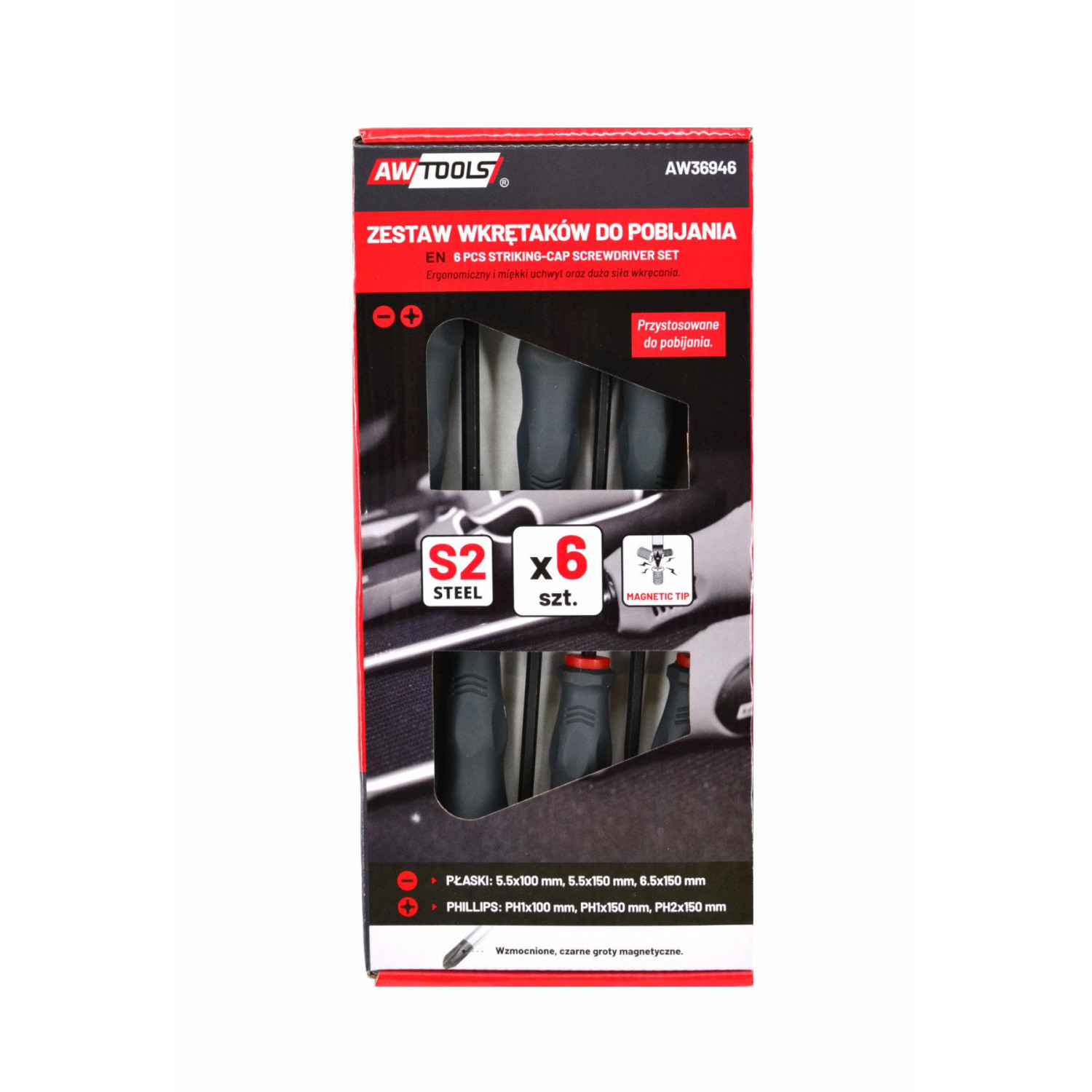 STRIKING CAP GO-THROUGH SCREWDRIVER SET 6pcs 3xSL+3xPH STRIKING CAP GO-THROUGH SCREWDRIVER SET 6pcs 3xSL+3xPH