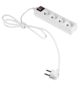 PRZEDŁUŻACZ DOMOWY BIAŁY 4 GNIAZDA 5,0m Z UZIEMIENIEM, WYŁĄCZNIK
