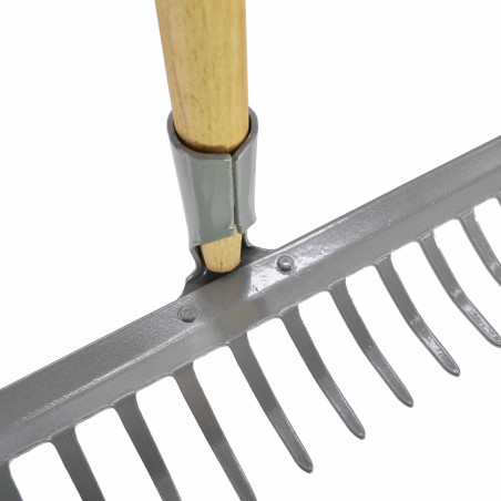 20-TINE STEEL GARDEN RAKE WITH WOODEN SHAFT