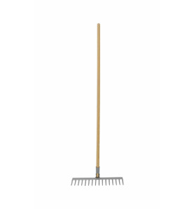 20-TINE STEEL GARDEN RAKE WITH WOODEN SHAFT