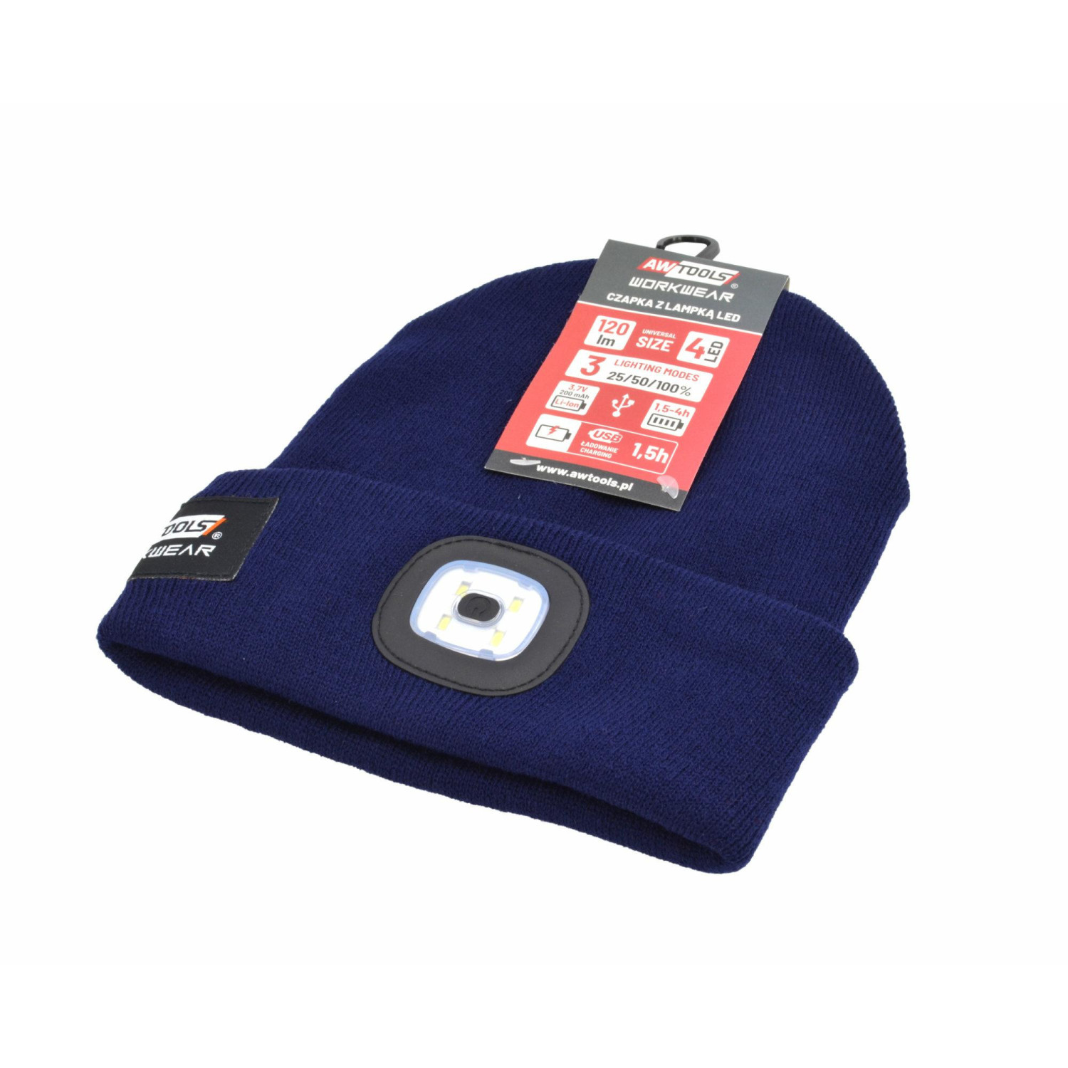 BEANIE w/ USB RECHARGEABLE LED HEAD LIGHT 120lm