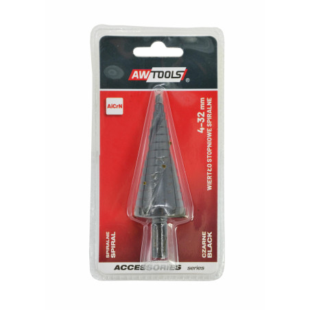 WIERTŁO STOPNIOWE SPIRALNE/ 4-32mm/ AICrN/ CZARNE