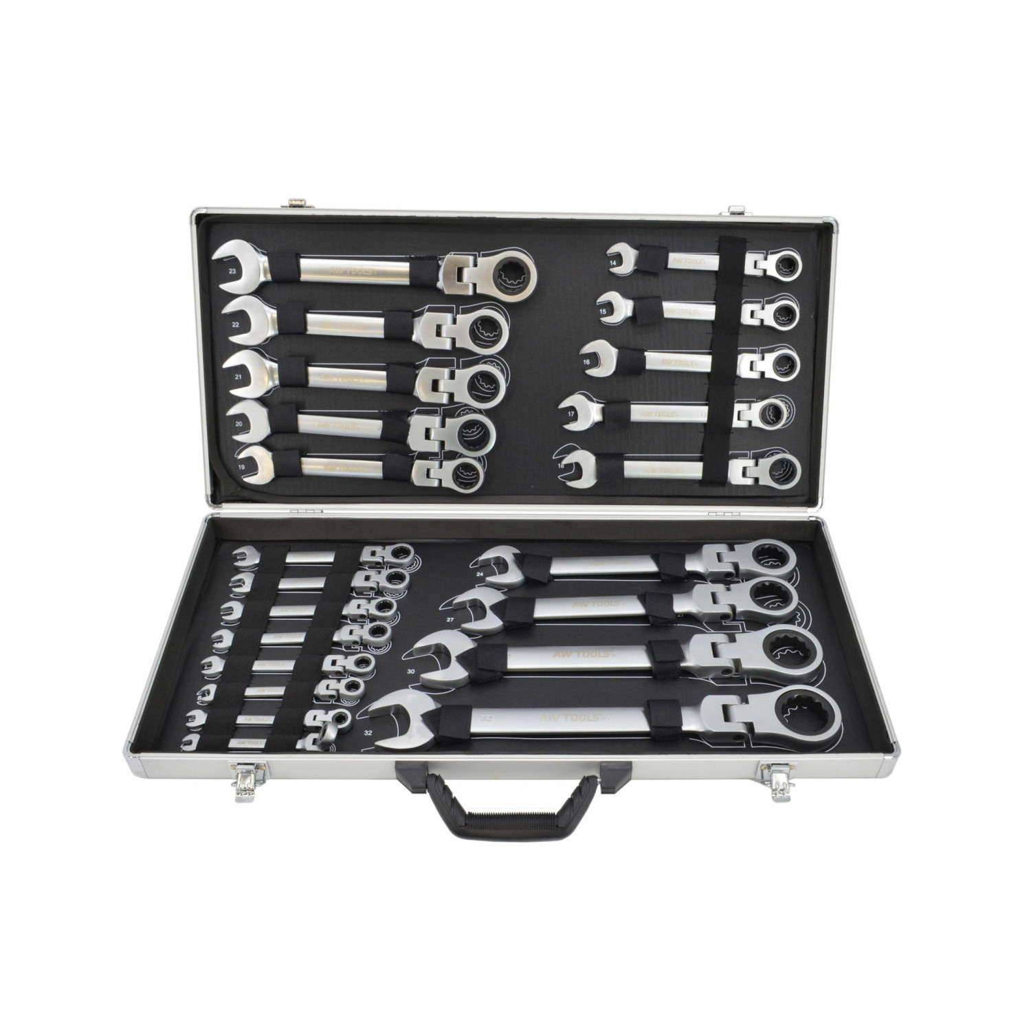 FLEX-HEAD COMBINATION RATCHET SPANNER SET 22pcs 6-32mm CASE
