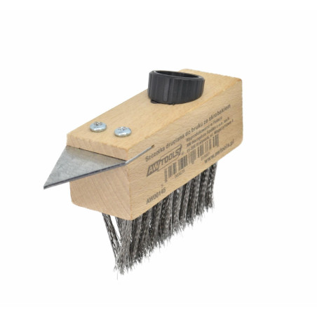 STEEL WIRE BRISTLE WOODEN BRUSH WITH SCRAPER 