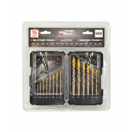 HSS-TiN M2 SPLIT POINT XTREME METAL TWIST DRILL BIT 15pcs /1.5-10mm/ BLACK LINE