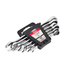 KLUCZE PŁASKO-OCZKOWE Z GRZECHOTKĄ KOMPLET 6 szt. 8-19mm Z PRZEŁĄCZNIKIEM