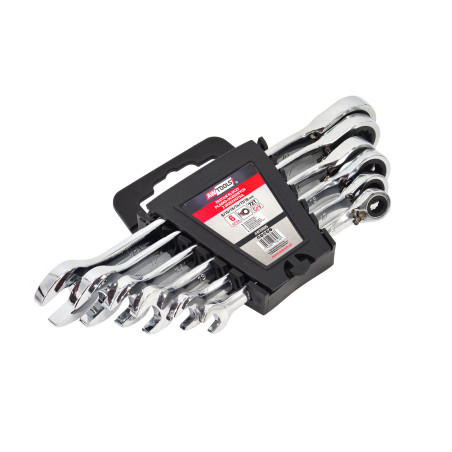 KLUCZE PŁASKO-OCZKOWE Z GRZECHOTKĄ KOMPLET 6 szt. 8-19mm Z PRZEŁĄCZNIKIEM