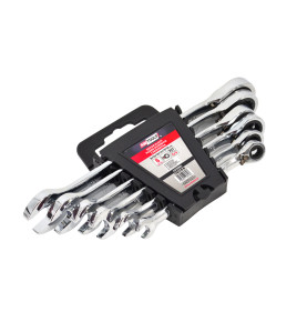 KLUCZE PŁASKO-OCZKOWE Z GRZECHOTKĄ KOMPLET 6 szt. 8-19mm Z PRZEŁĄCZNIKIEM