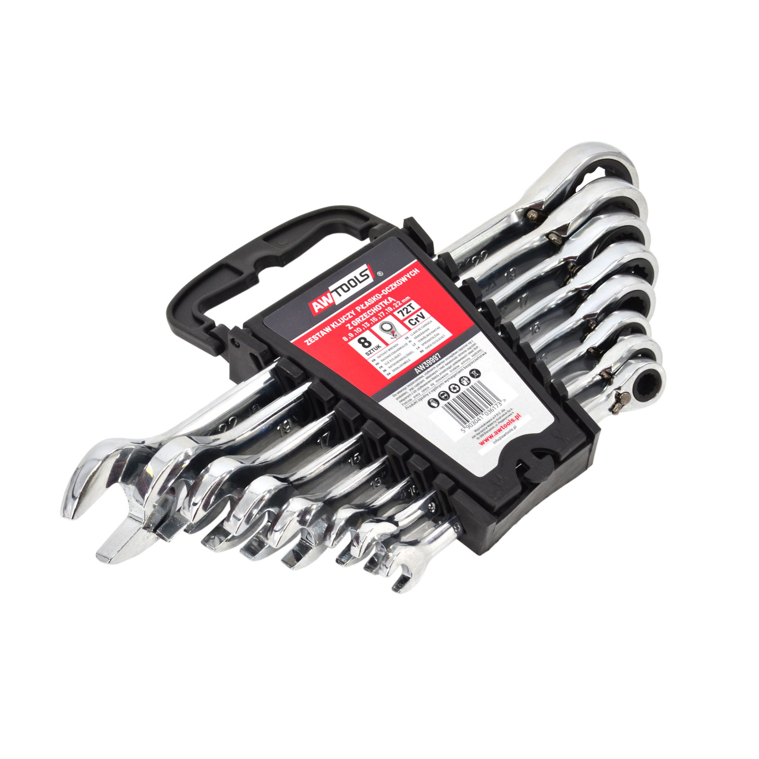 REVERSIBLE COMBINATION RATCHET SPANNER SET 8pcs 8-22mm