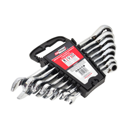 REVERSIBLE COMBINATION RATCHET SPANNER SET 8pcs 8-22mm