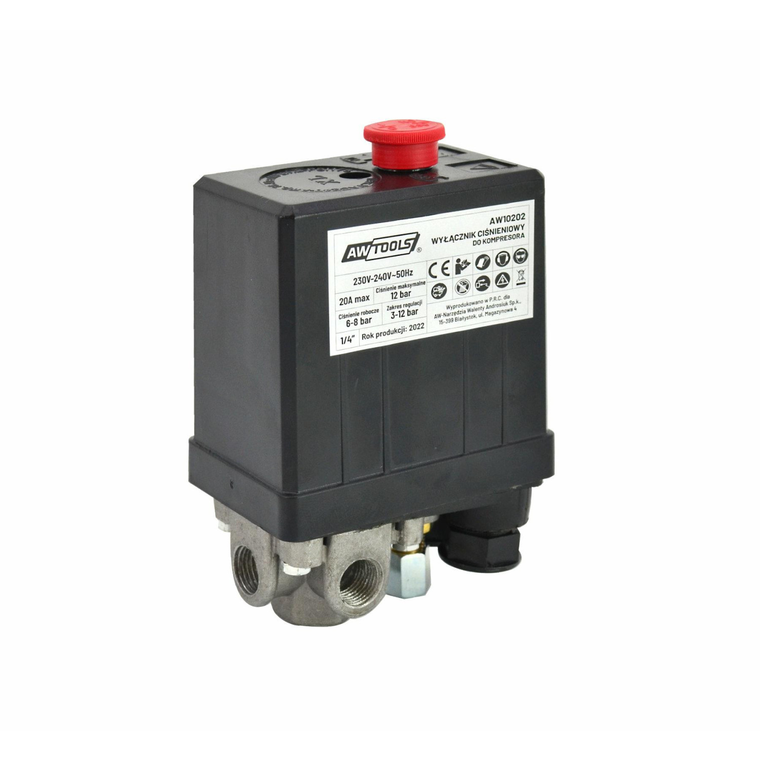 WYŁĄCZNIK CIŚNIENIOWY KOMPRESORA PRESOSTAT 230V 3 WEJŚCIE 1/4"