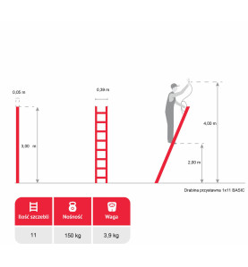 ALUMINIUM LEANING LADDER  BASIC 1x11 150kg