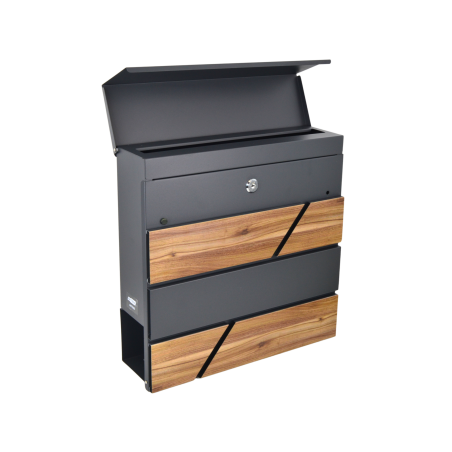 ANTHRACITE/ WOOD METAL MODERN MAILBOX 65/ 370x370x105mm