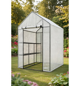 2-TIER 8-SHELVES PE GREENHOUSE 143x143x195cm