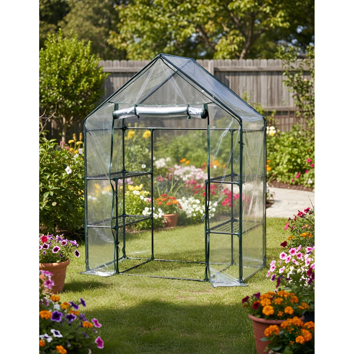 2-TIER 4 SHLEVES PVC GREENHOUSE 140x71x195cm