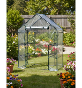 2-TIER 4 SHLEVES PVC GREENHOUSE 140x71x195cm