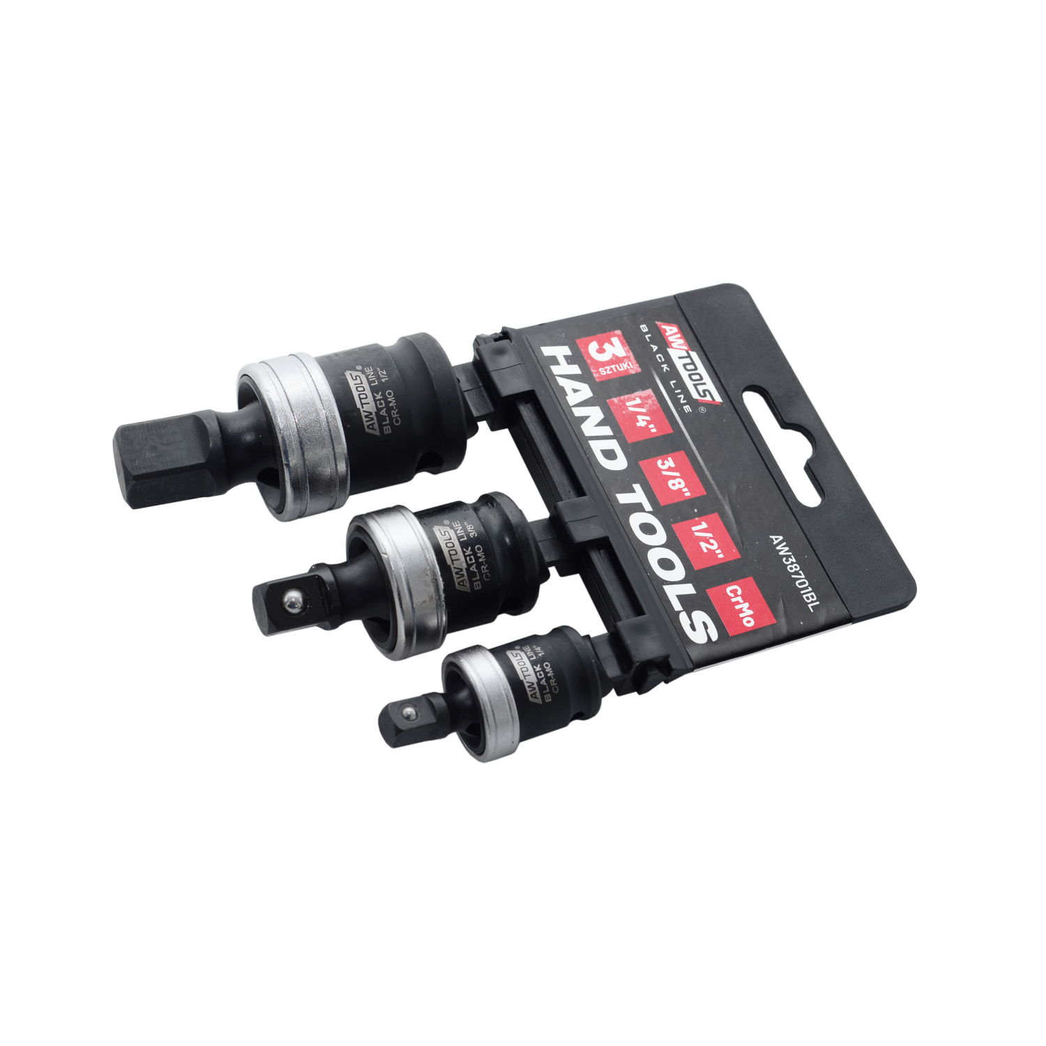1/4" 3/8" 1/2" IMPACT SWIVEL SOCKET SET 3pcs BLACK LINE