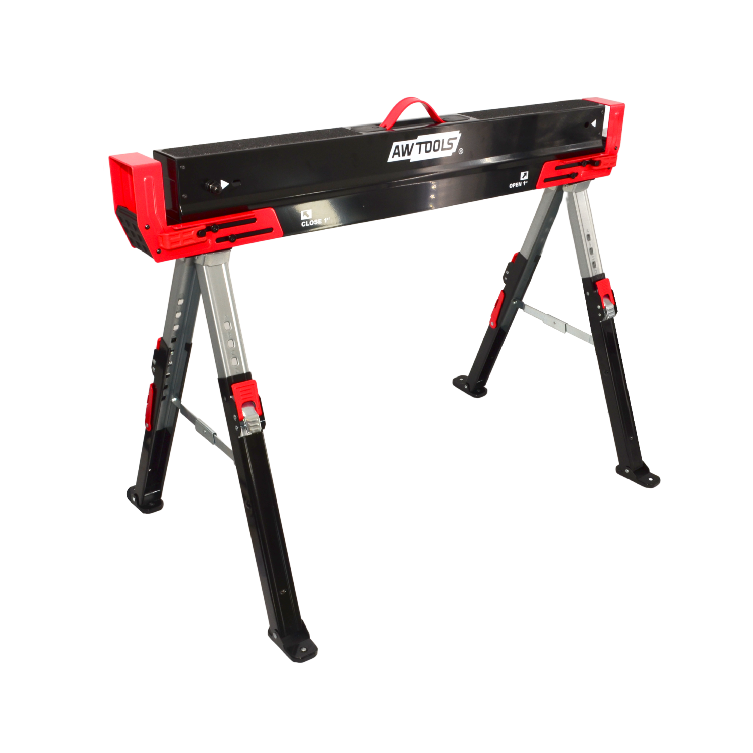 ADJUSTABLE FOLDING SAW HORSE STAND 62-82cm w/ EXTENDABLE SUPPORT ARMS 98-115.5cm 600kg
