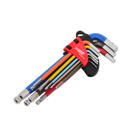 BALL-END HEX ALLEN KEY SET/ 1.5-10.0mm/ 9pcs MULTI-COLOUR BLACK LINE