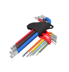 BALL-END HEX ALLEN KEY SET/ 1.5-10.0mm/ 9pcs MULTI-COLOUR BLACK LINE