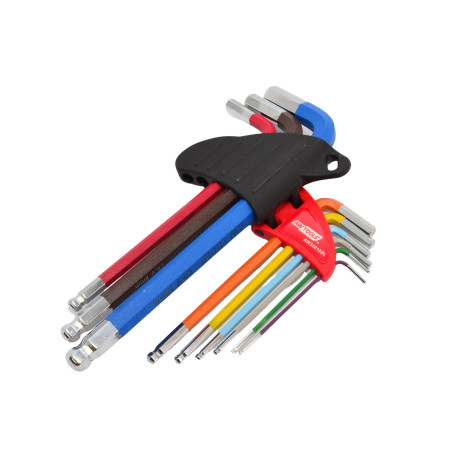 BALL-END HEX ALLEN KEY SET/ 1.5-10.0mm/ 9pcs MULTI-COLOUR BLACK LINE