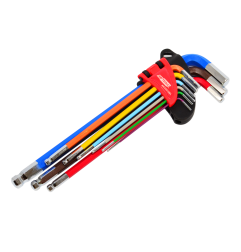 LONG BALL-END HEX ALLEN KEY SET/ 1.5-10.0mm/ 9pcs MULTI-COLOUR BLACK LINE