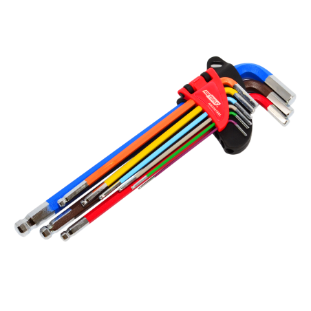 LONG BALL-END HEX ALLEN KEY SET/ 1.5-10.0mm/ 9pcs MULTI-COLOUR BLACK LINE